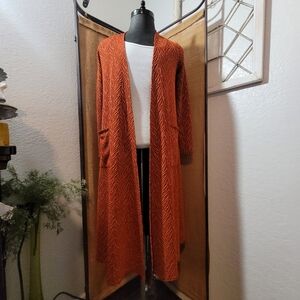 Burnt Orange & Black LuLaRoe Open Duster Cardigan with Front Pockets Size Small